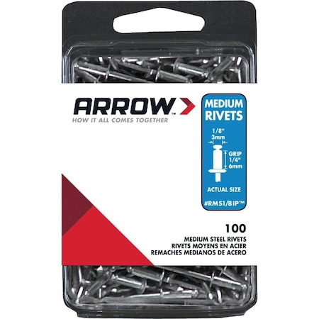 Arrow Fastener 1/8 In. x 1/4 In. Steel Rivet, 100PK RMS1/8IP